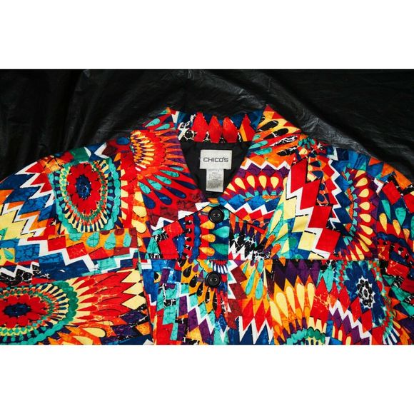 Chicos Button Up Pockets Jacket Boho Size 2 - Picture 2 of 7